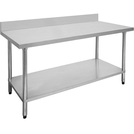 2400-7-WBB Economic 304 Grade Stainless Steel Table with splashback  2400x700x900 - 6 legs