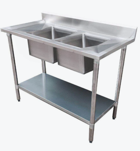 2400mm Double Sink Bench Centre, 304 Stainless Steel