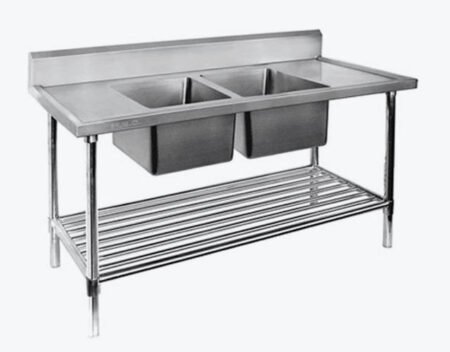 Double Centre Sink Bench with Pot Undershelf DSB7-2400C/A
