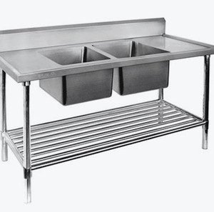 Double Centre Sink Bench with Pot Undershelf DSB7-2400C/A