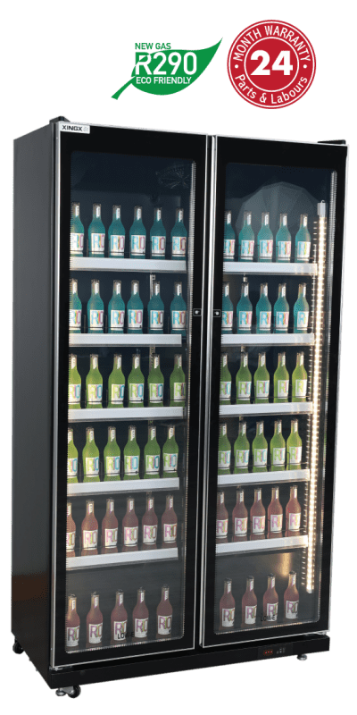 Exquisite DC700 Two Glass Door Upright Display Fridge Black