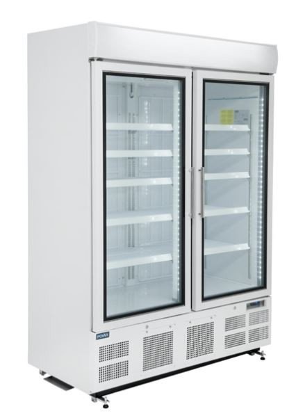 Polar GH507-A 920L 2-Door Upright Display Freezer – White