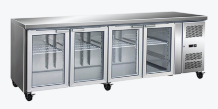 GN4100TNG – 4 Glass Door Gastronorm Bench Fridge