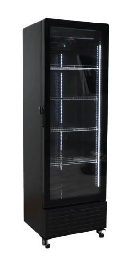 Exquisite DC360 One Glass Door Upright Display Fridge Black 360 Litre