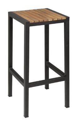 Bolero DS156 Black Steel & Acacia Wood Bar Stools (2 Pack)