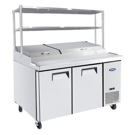 Atosa MPF8202OS 2 Door Pizza Prep Table Fridge with Over Shelf