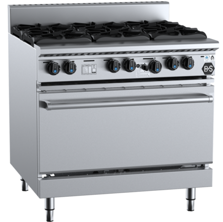 B+S OV-SB6FF Black Series Six Burner Gas Oven Fan Forced