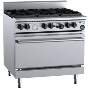 B+S OV-SB6FF Black Series Six Burner Gas Oven Fan Forced